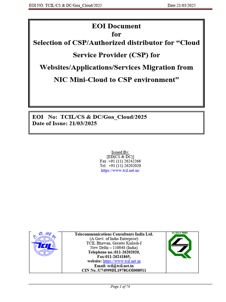 EOI for Cloud Service Provider Selection | PDF | Indemnity | Net ...