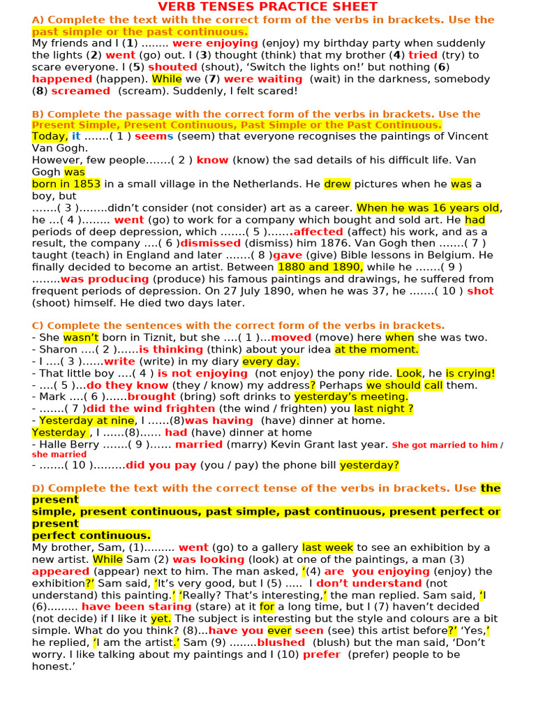 Simple Past Tense Practice Sheet | PDF