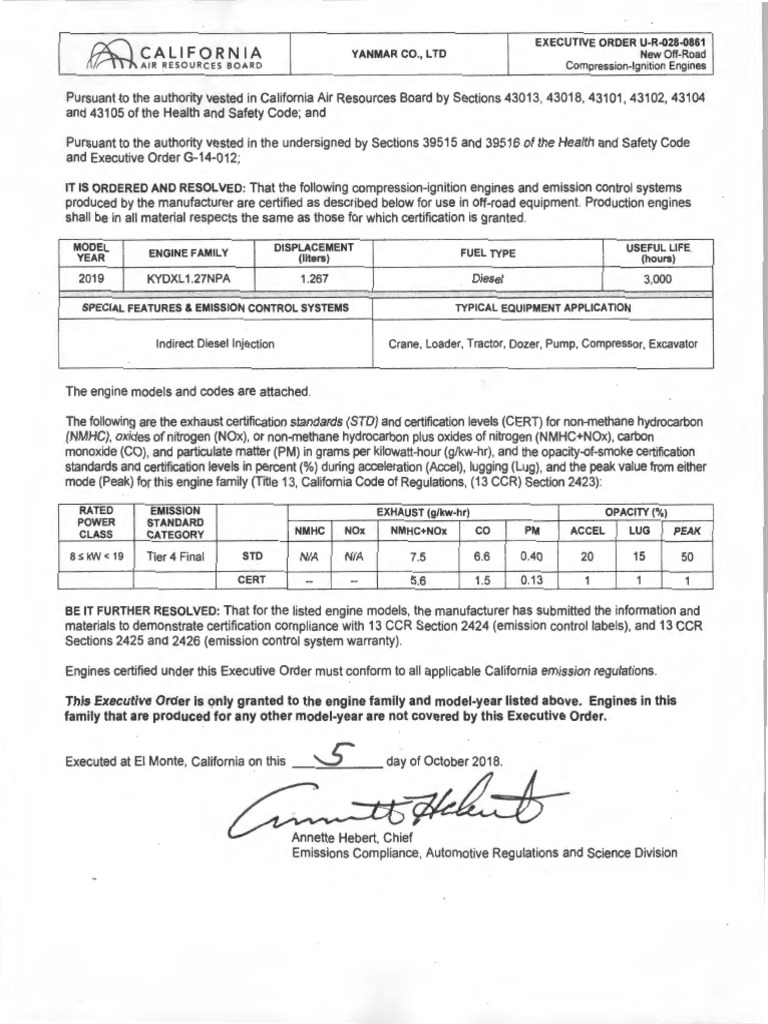 3TNV80F EPA (2019) Certification | PDF | Diesel Engine | Exhaust Gas