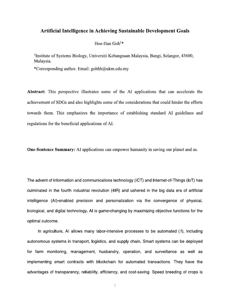 Artificial Intelligence in Achieving Sustainable Development Goals | PDF
