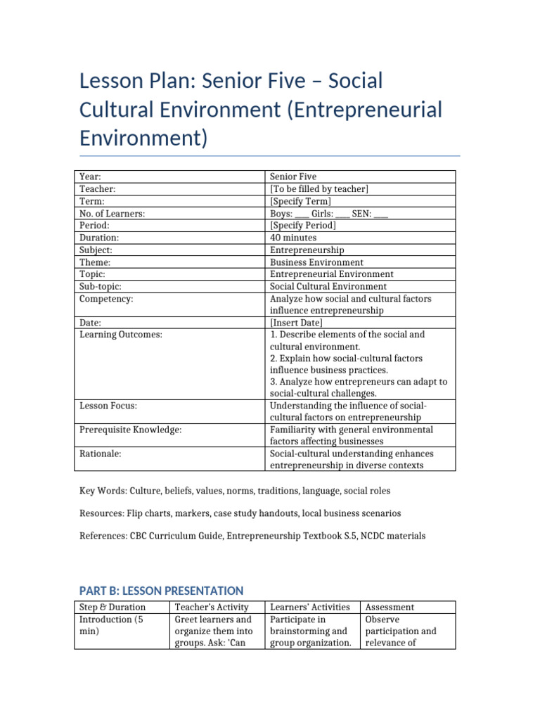 Social Cultural Factors in Entrepreneurship | PDF | Entrepreneurship ...
