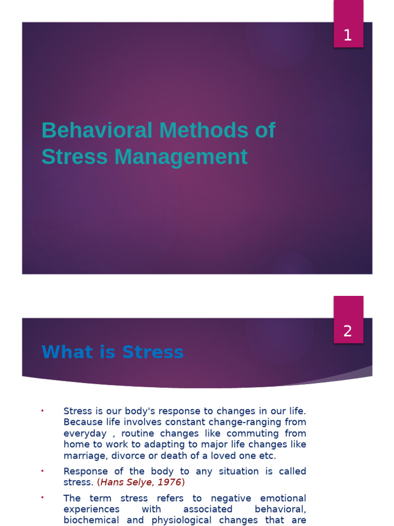 Behavioural Methods of Stress Management | PDF | Stress (Biology ...