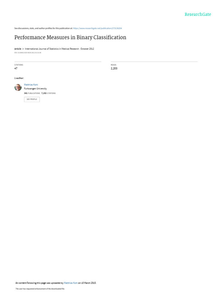 Performance Measures in Binary Classification | PDF | Receiver ...