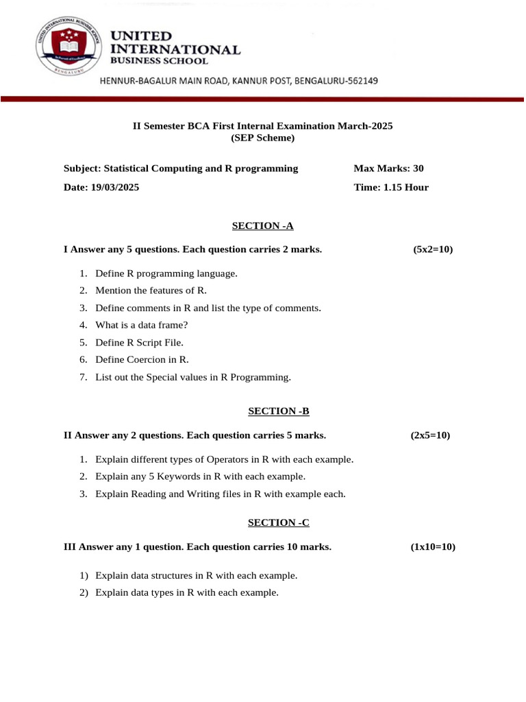BCA II Sem Statistical Computing Exam | PDF