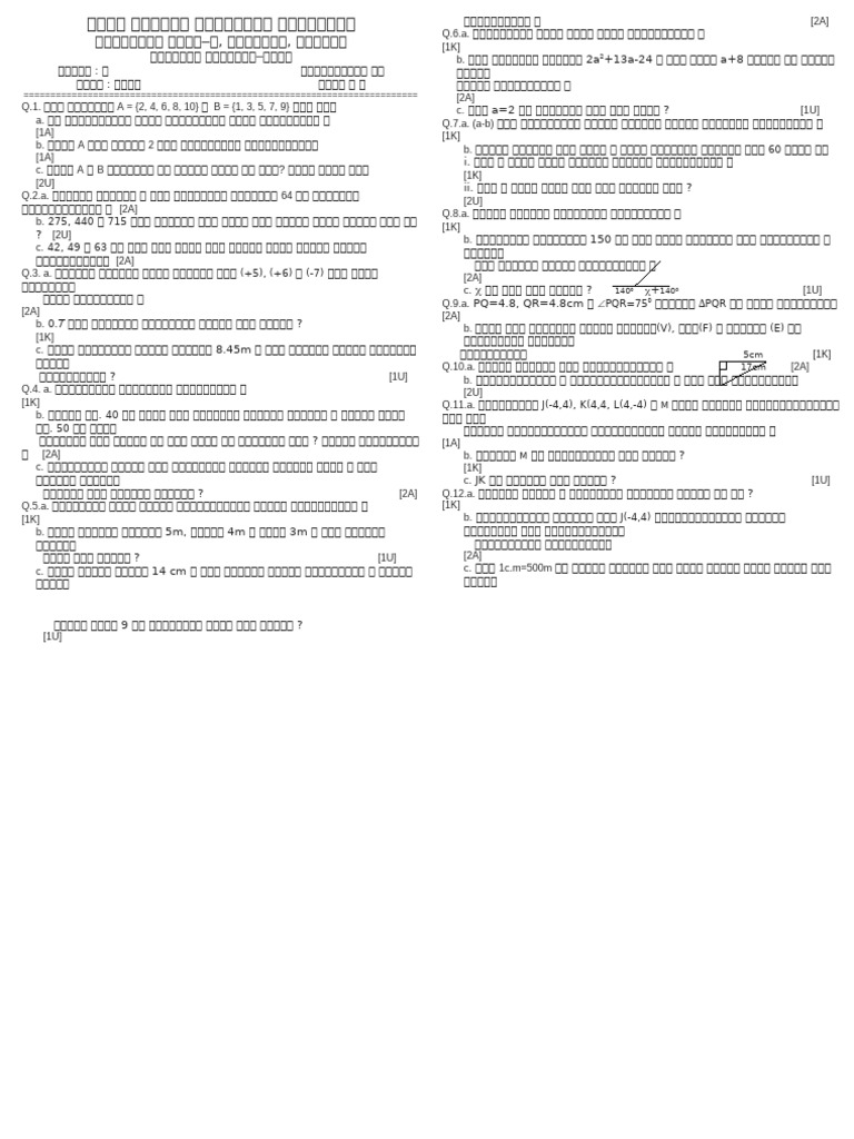 Paper of Class 7 | PDF
