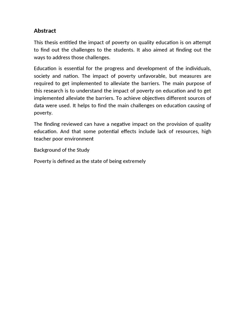 Poverty's Impact on Education Quality | PDF