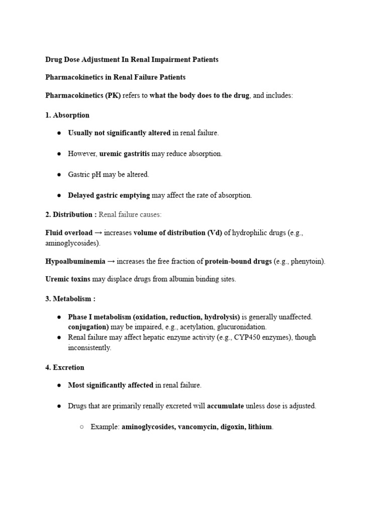 Drug - Dose Adjustment in Various Patirnts | PDF | Creatinine | Drug ...