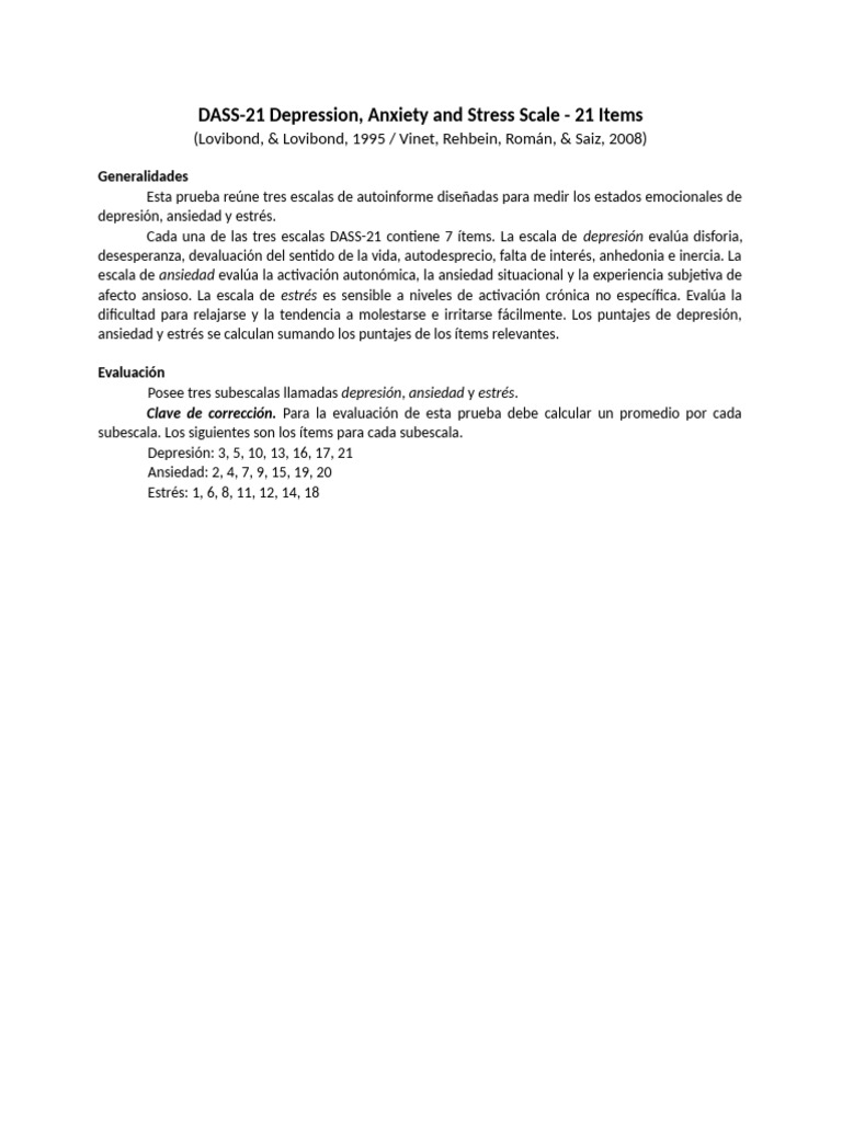 DASS-21: Evaluación de Depresión, Ansiedad y Estrés | PDF