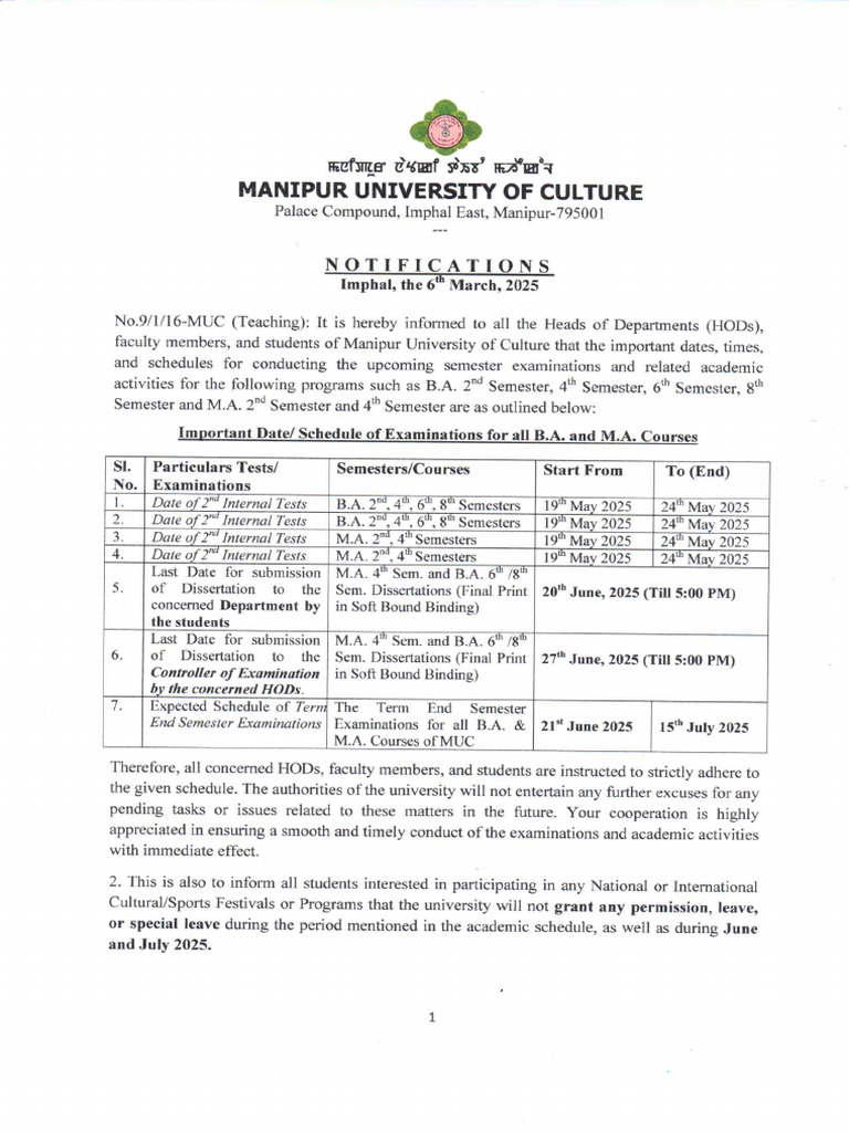 2nd Internal Test Exam Notification May 2025 | PDF