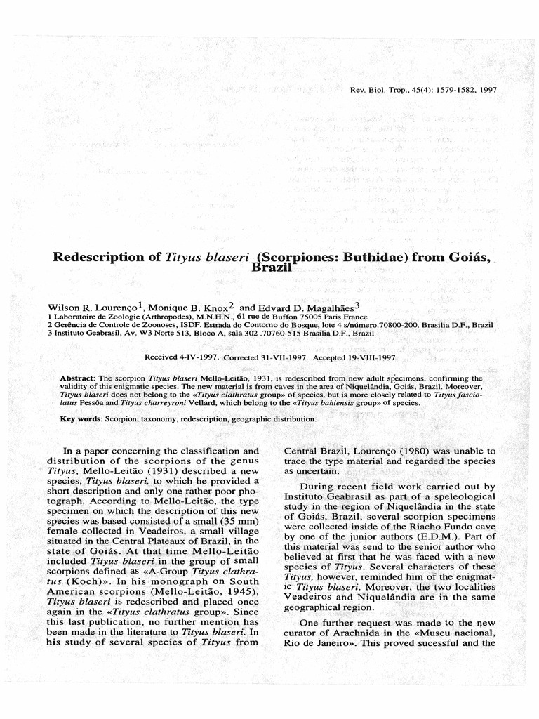21497-Article Text - Tityus Blaseri | PDF | Biological Nomenclature ...
