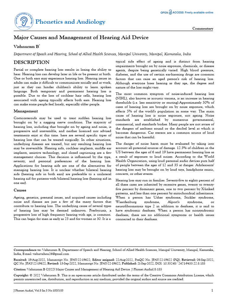 Management and Causes of Hearing Loss | PDF | Hearing Loss | Diseases ...
