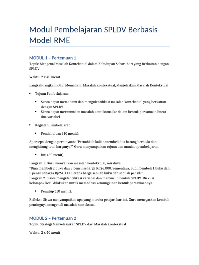 Modul SPLDV Model Rme | PDF