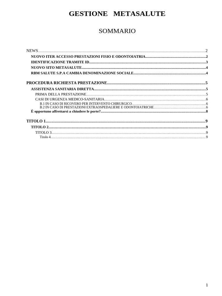 Gestione Metasalute | PDF