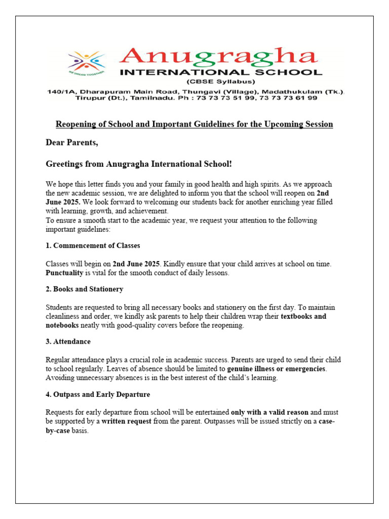 Important Guidelines For The Upcoming Session | PDF | Behavioural ...