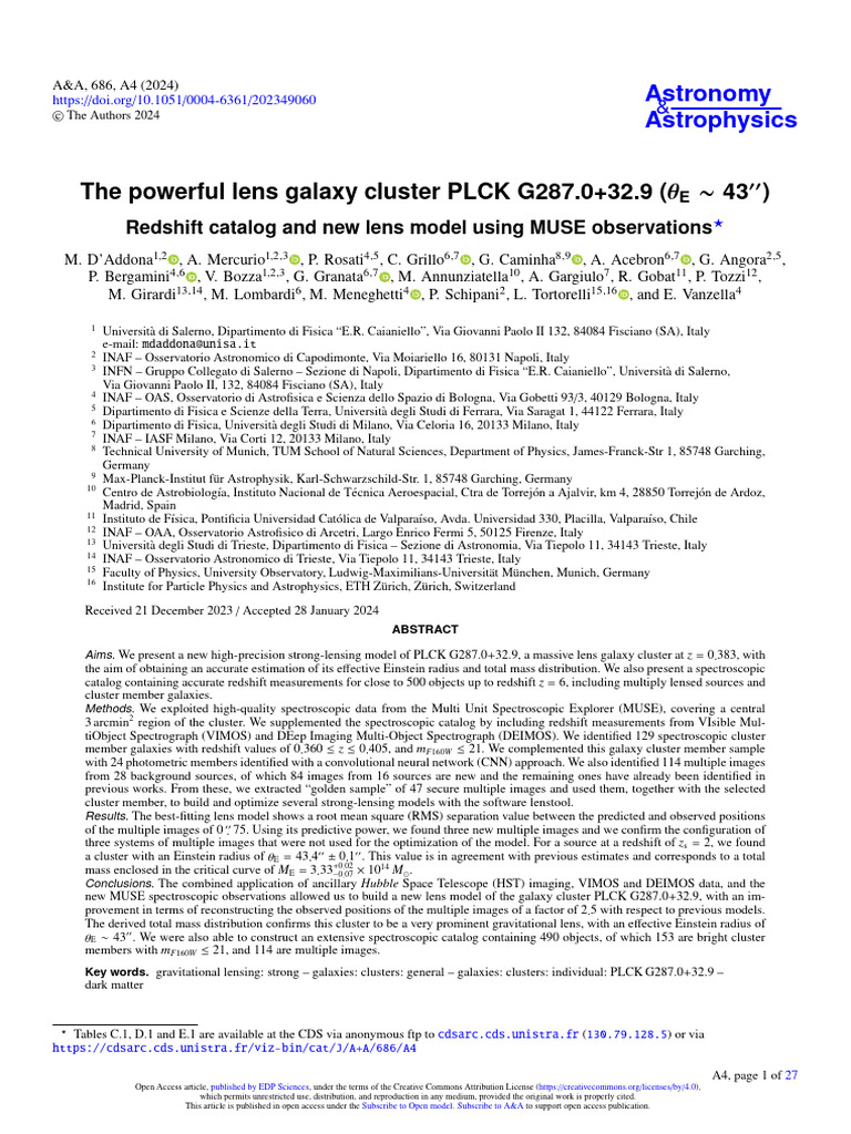 New Lens Model for PLCK G287.0+32.9 | PDF | Redshift | Galaxy