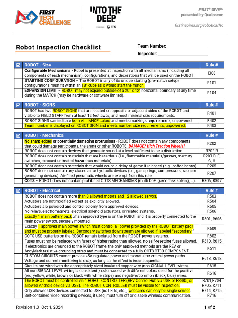 Form - Robot Inspection (4) Highlighted | PDF | Fuse (Electrical) | Switch