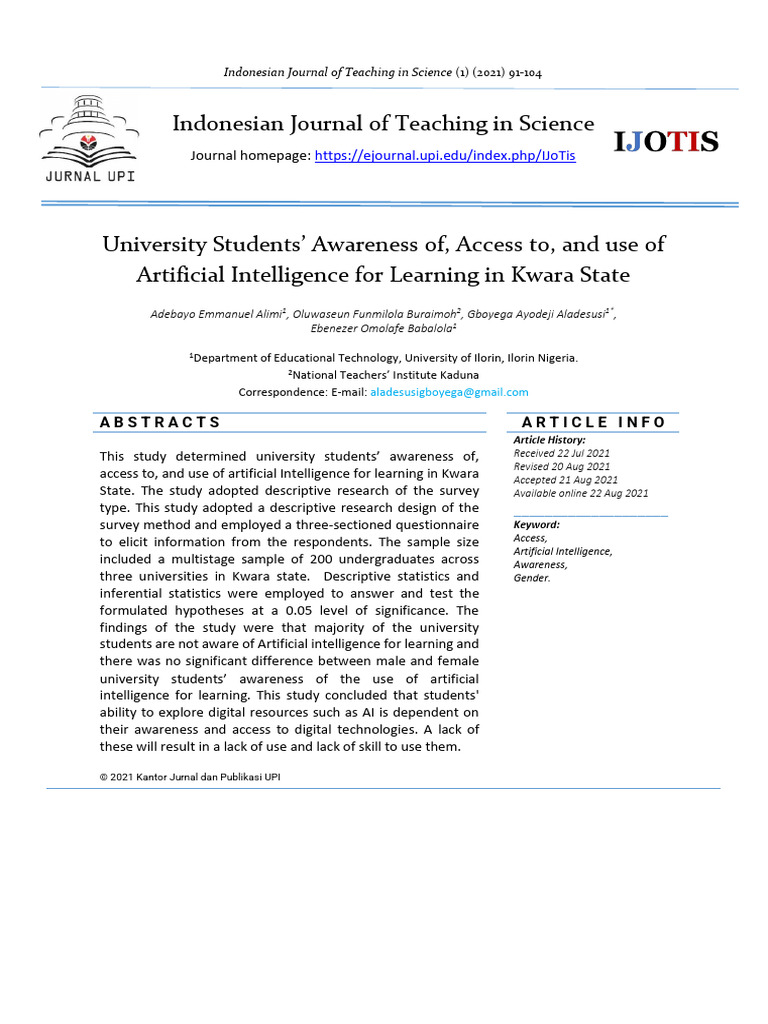 AI Awareness Among University Students | PDF | Educational Technology ...