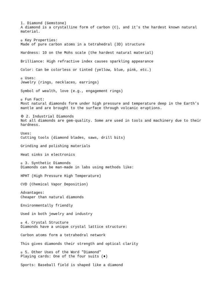 Diamond: Properties, Uses, and Types | PDF