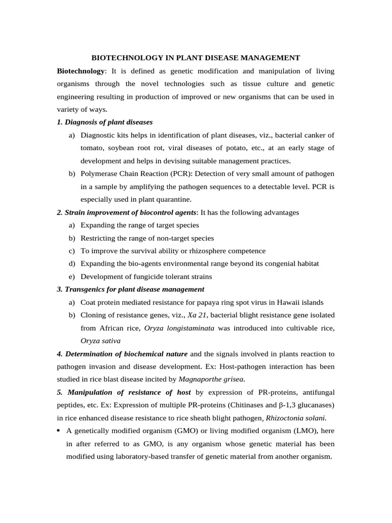 16 - Application of Biotechnology in Plant Disease Management | PDF ...