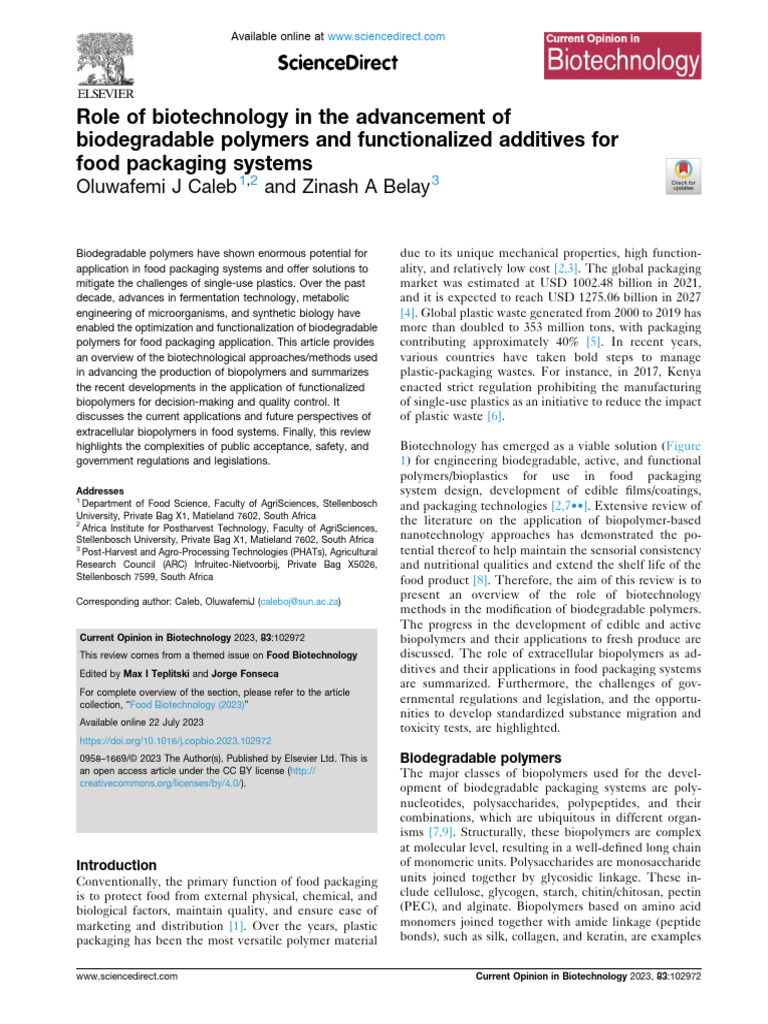 Biotech Advances in Biodegradable Food Packaging | PDF | Biopolymer ...