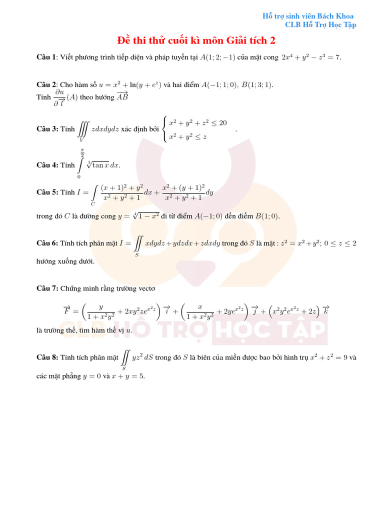 Đề thi thử CK GT2 | PDF