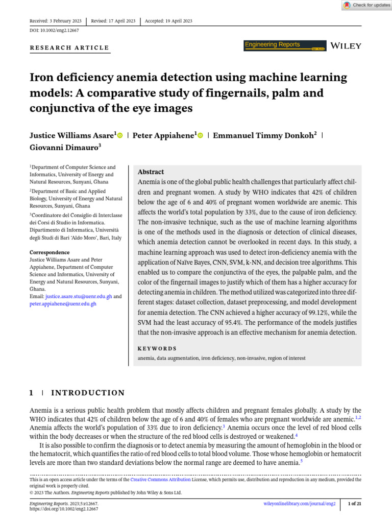 Machine Learning for Anemia Detection | PDF | Anemia | Statistical ...