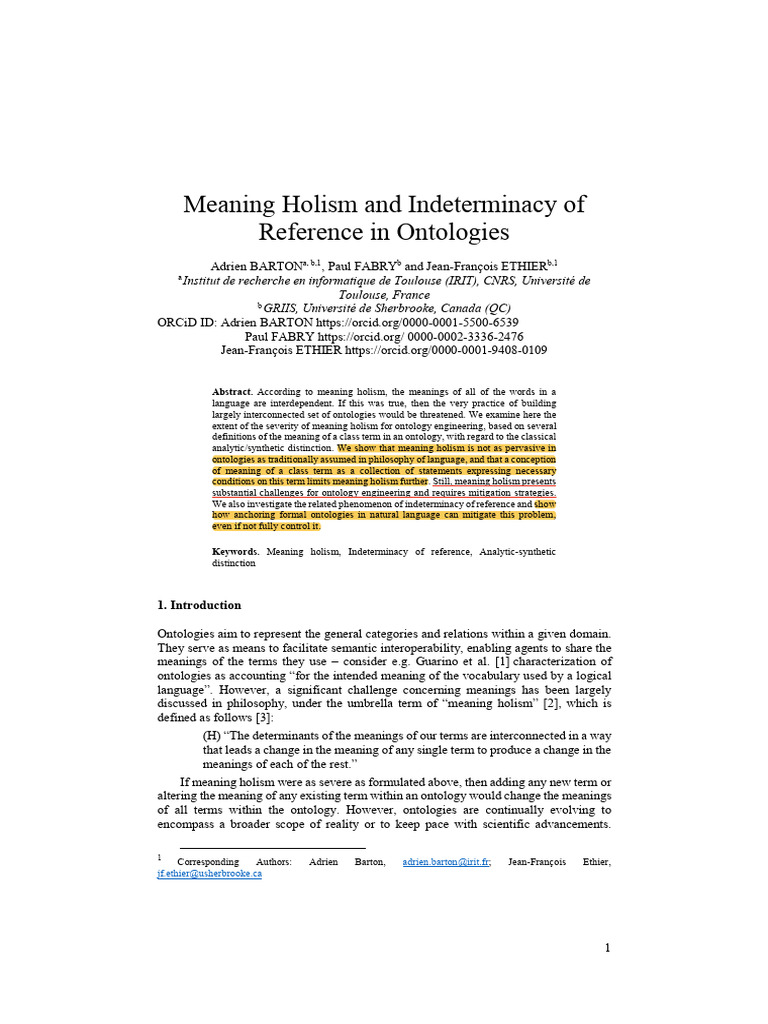 Meaning Holism and Indeterminacy of Reference in Ontologies ...