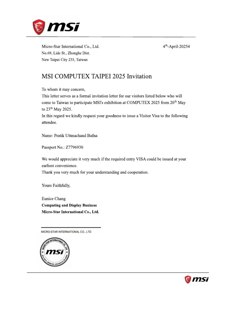 Msi Computex Taipei 2025 Invitation | PDF