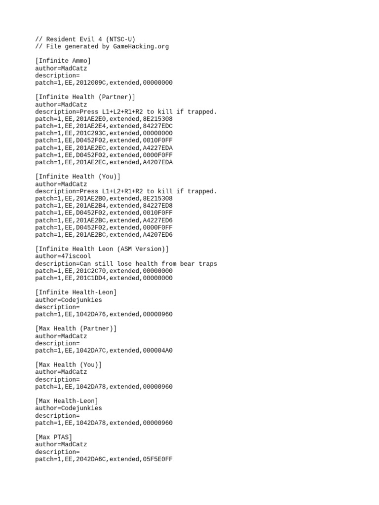 Resident Evil 4 Cheat Codes Guide | PDF