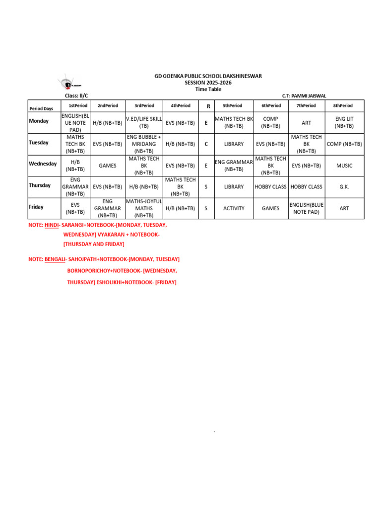2C Time Table 2025 - 26 PDF | PDF