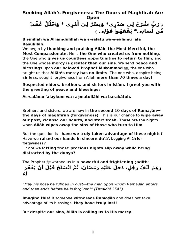 English Khutbah - 14 March 2025 - Belgravia Campus | PDF | Forgiveness ...