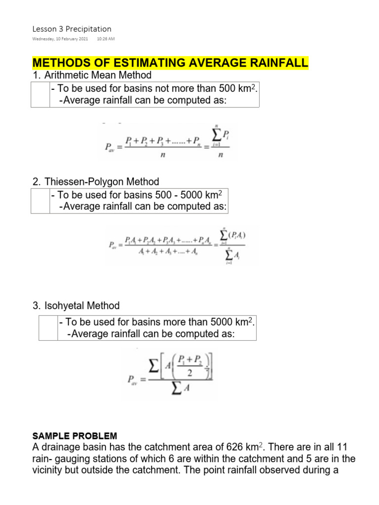 Average Rainfall Estimation Methods | PDF