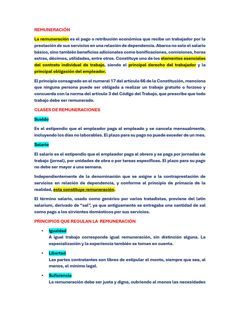 Clases y Garantías de Remuneración Laboral | PDF | Salario | Derecho ...