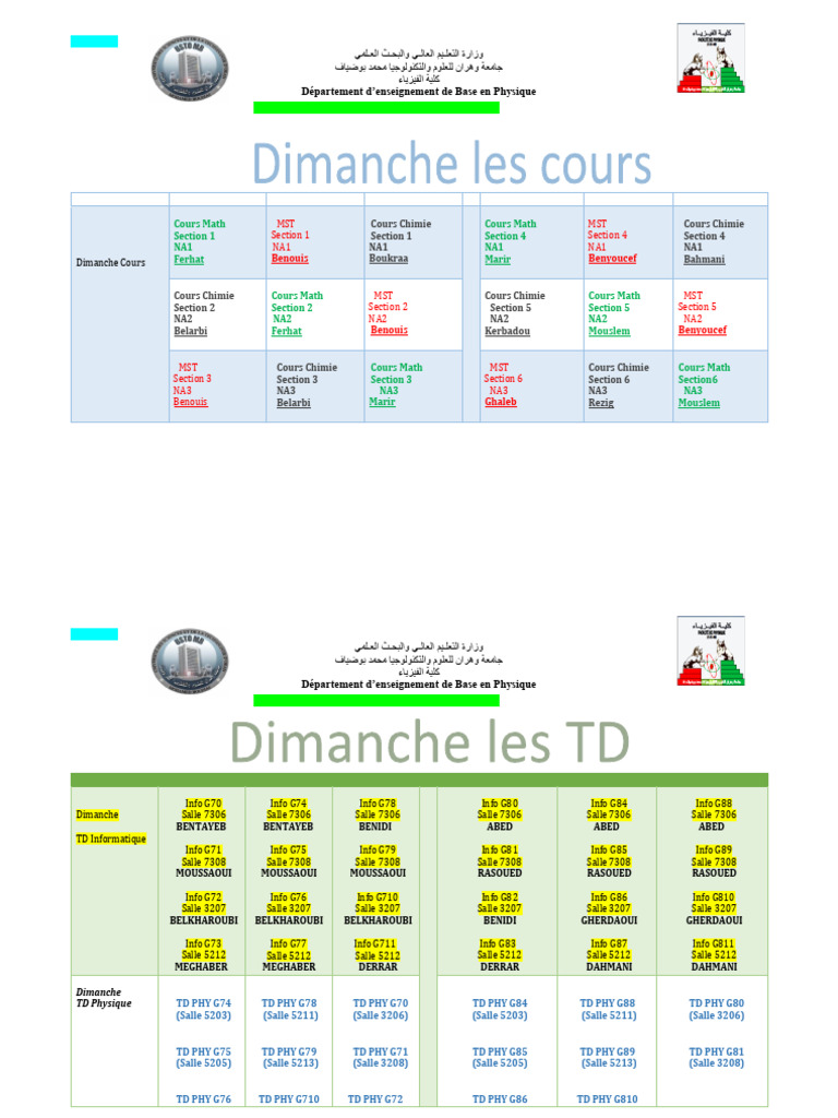Emploi du Temps Semestre 2 L1-ST 2024/2025 | PDF | Sciences physiques ...