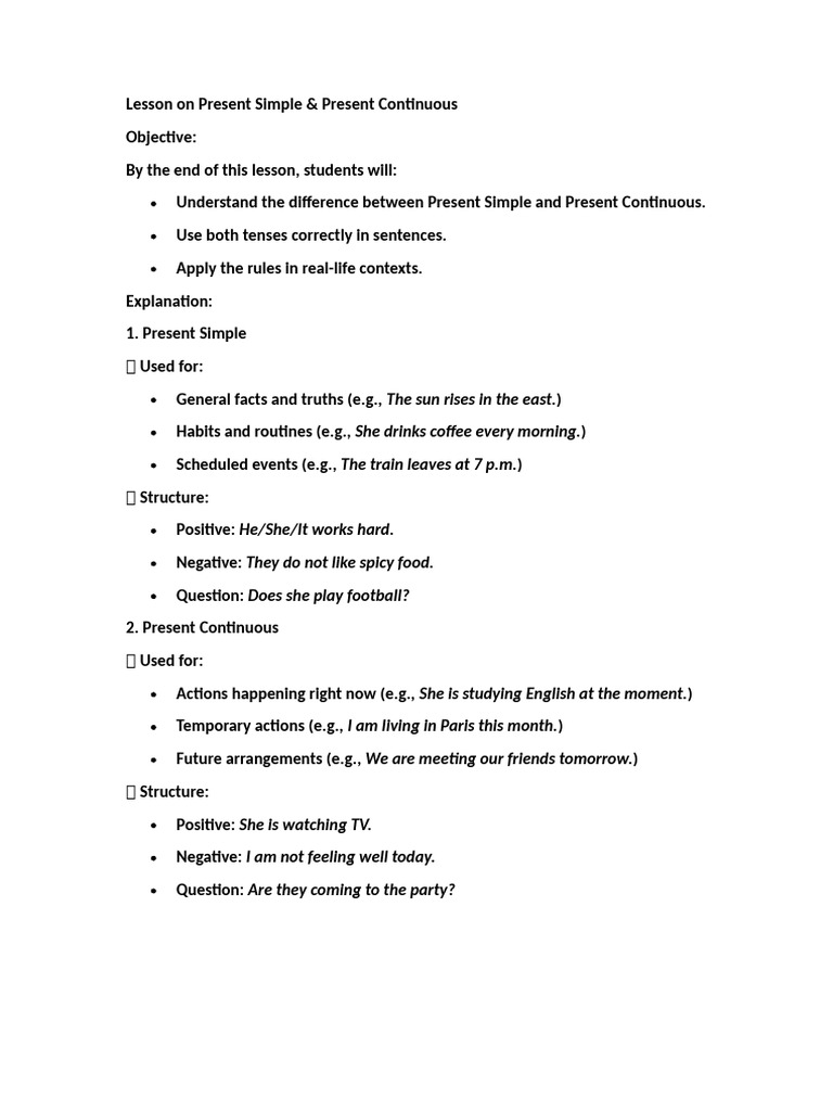 Present Simple vs Continuous Lesson | PDF