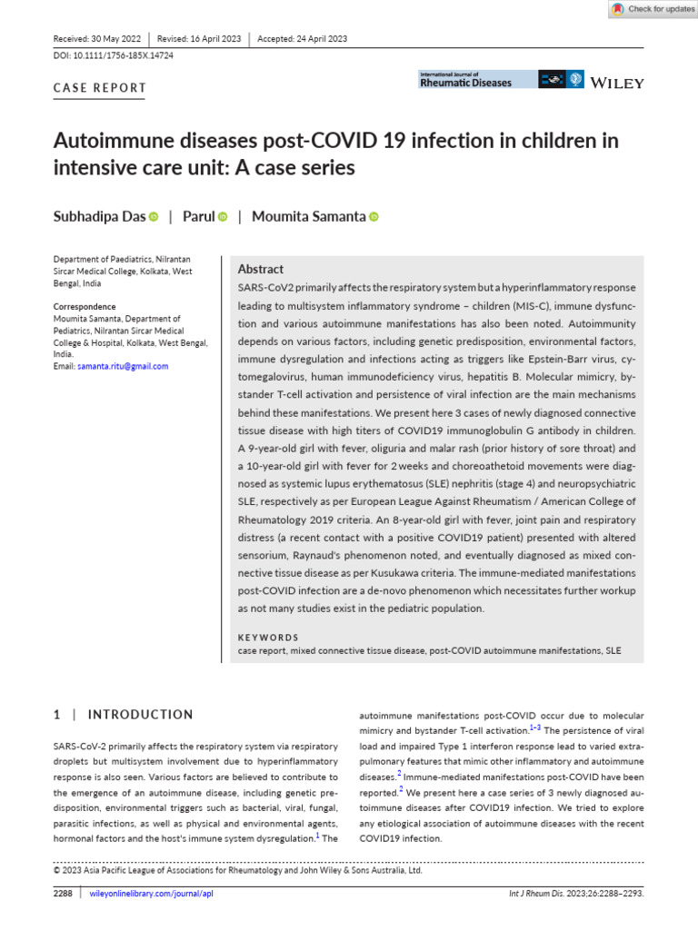 Int J of Rheum Dis - 2023 - Das - Autoimmune Diseases Post - COVID 19 ...