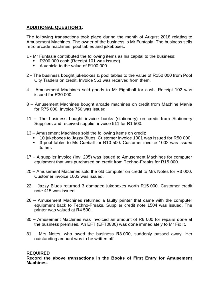 Additional Question - Books of First Entry | PDF