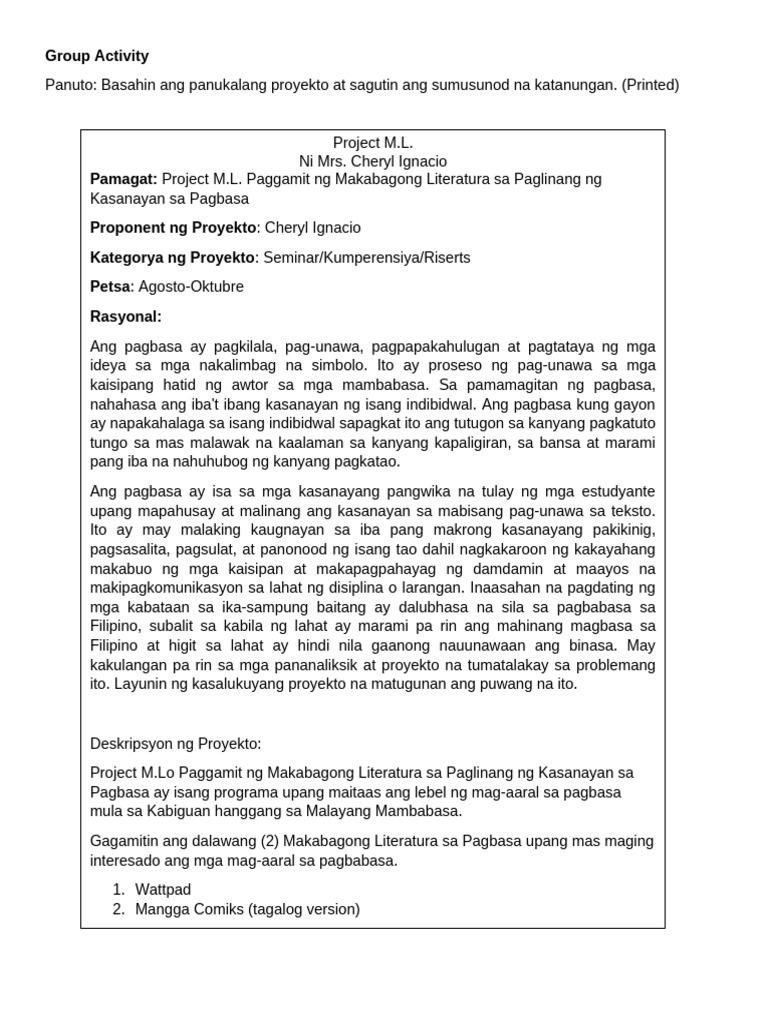 Filipino Group Activity | PDF
