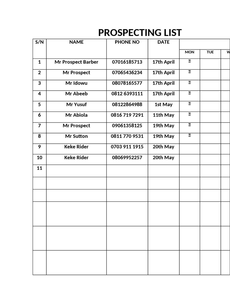 Prospecting List Overview | PDF