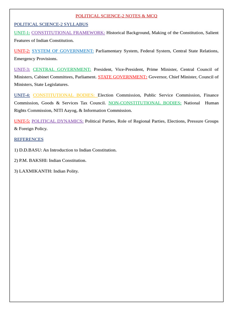 Indian Political Science II Notes & MCQs | PDF | Government Of India ...