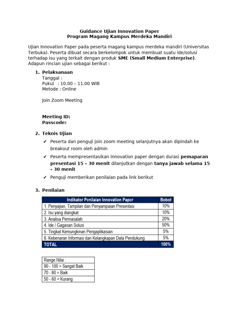 Panduan Ujian Innovation Paper Magang | PDF
