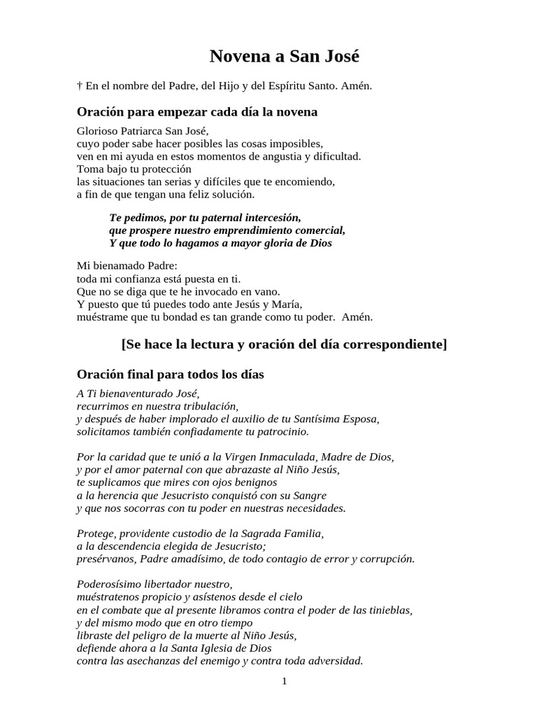Novena a San José: Oraciones y Reflexiones | PDF | María, madre de ...