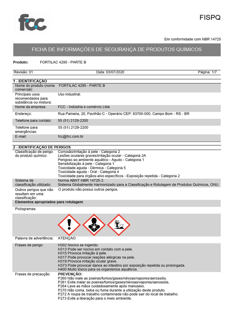 FISPQ FORTILAC 4295 - Segurança Química | PDF | Química | Dióxido de ...