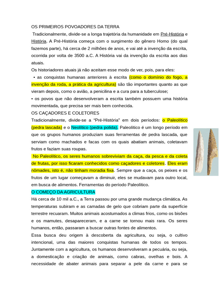 Primeiros Habitantes e Ferramentas da Terra | PDF | Paleolítico | Neolítico