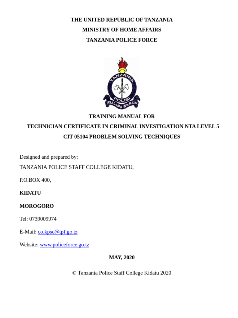 Tanzania Police Problem Solving Manual | PDF | Crimes | Crime & Violence