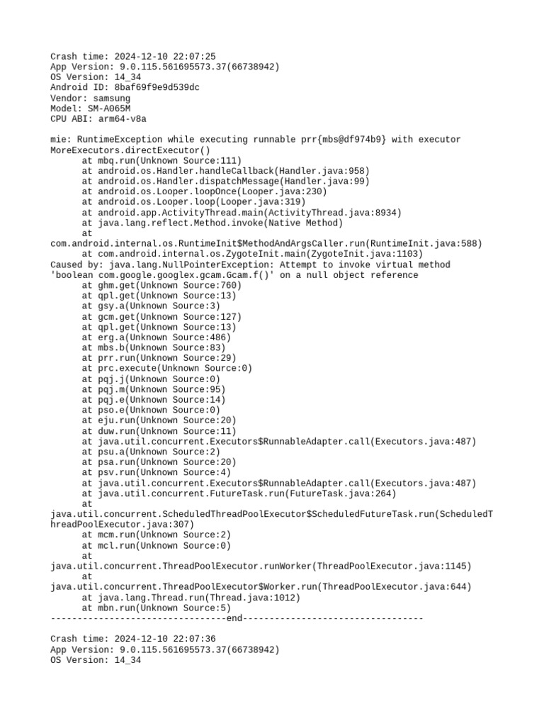 Samsung App Crash Log Analysis | PDF | Java (Programming Language ...