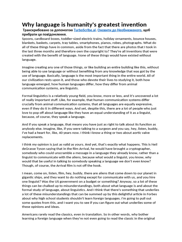 Language: Humanity's Essential Invention | PDF | English Language ...