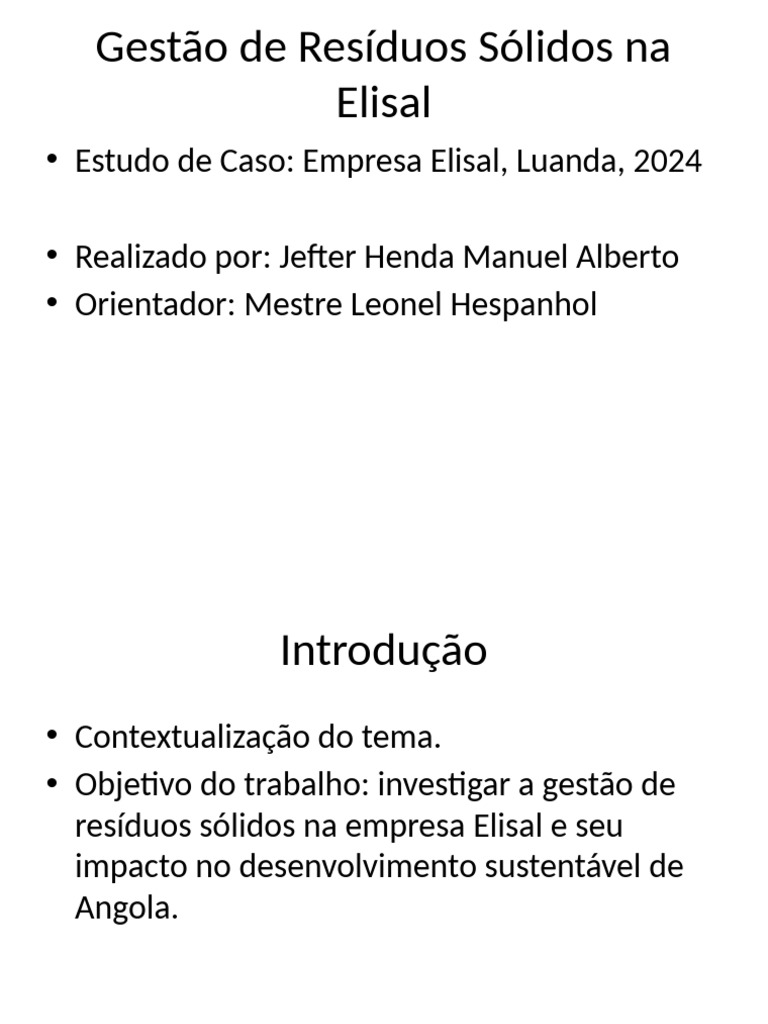 Gestão de Resíduos Sólidos na Elisal | PDF