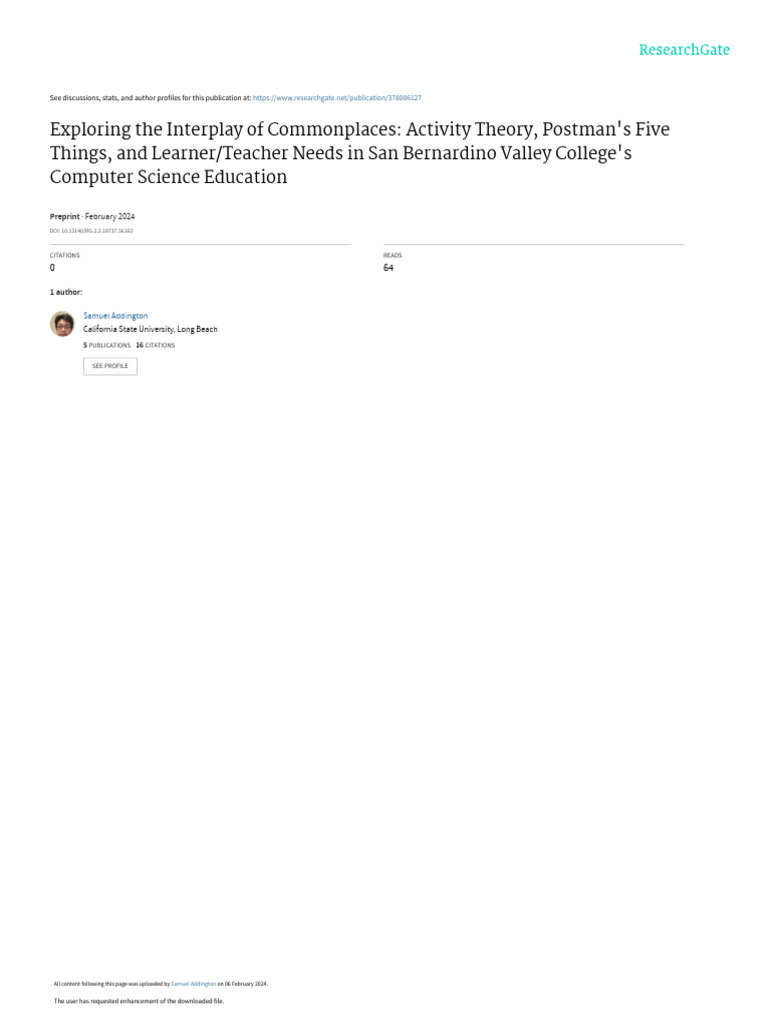 Exploringthe Interplayof Commonplaces Activity Theory Postmans Five ...