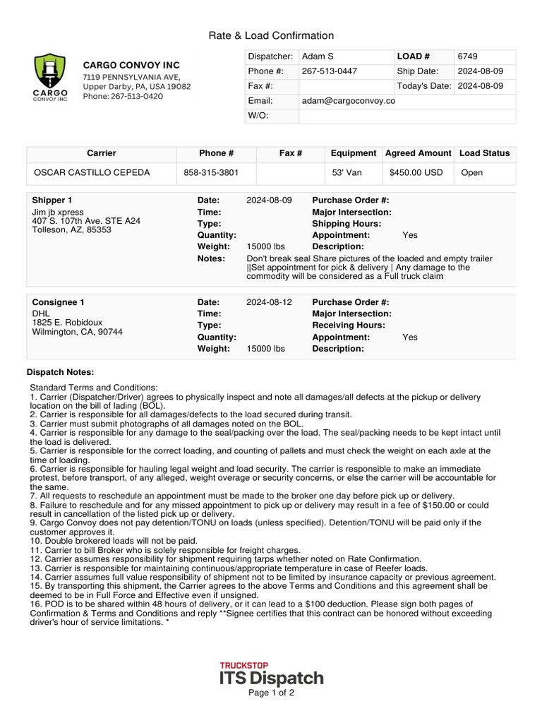 Load Confirmation 6749 Signed | PDF | Cargo | Supply Chain Management